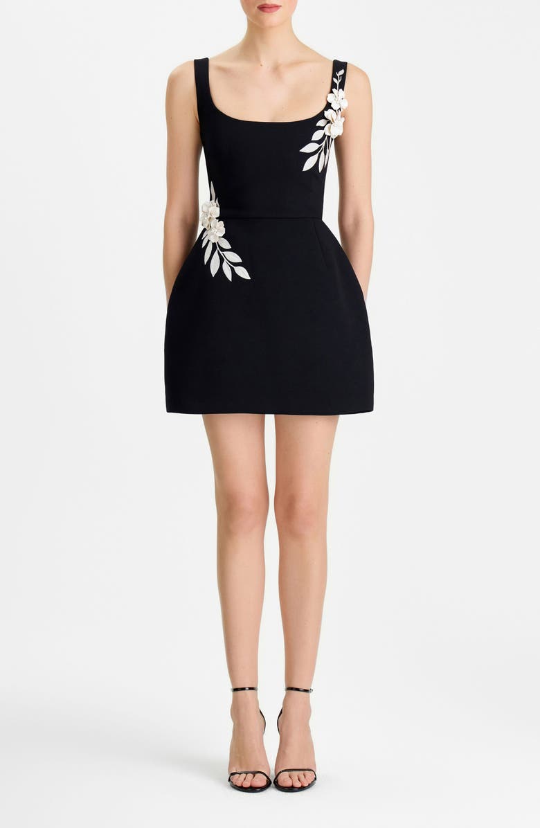 NADINE MERABI Lana Floral Appliqué Fit & Flare Cocktail Minidress, Main, color, Black