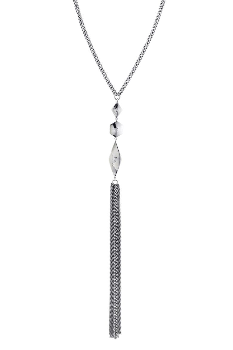 Geometric Bezel Y-Necklace, Main, color, STERLING SILVER
