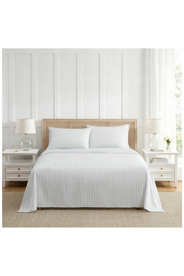 Blooming Stripe Microfiber Sheet Set, Alternate, color, WHITE/ SILVER BLUE