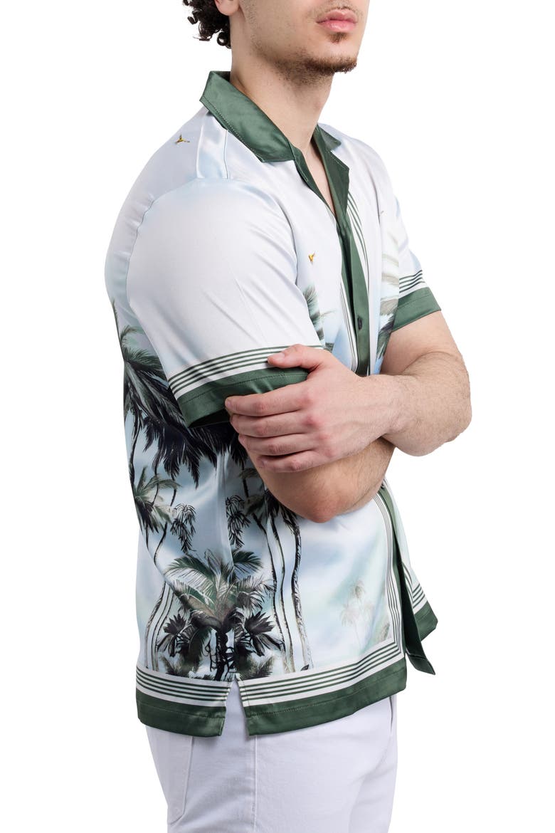 Palm Tree Printed Camp Shirt, Alternate, color, GREEN