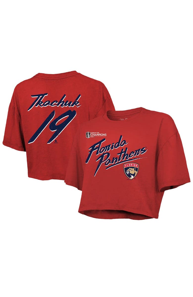 Majestic Threads Women's Majestic Threads Matthew Tkachuk Red Florida Panthers 2025 Stanley Cup Champions Name & Number Boxy Cropped T-Shirt, Main, color,
