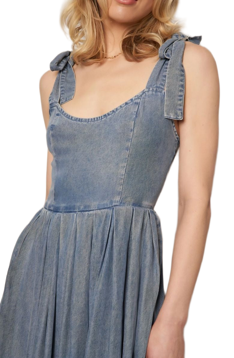 Knit and Lounge Tie Straps Scoop Neck Fitted Bodice Gathered Skirt Midi Dress, Alternate, color, Washed Blue