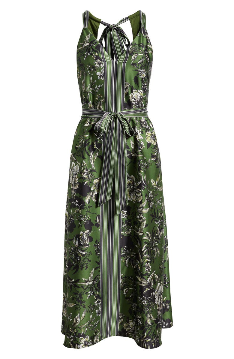 Eliza J Floral Satin Halter Neck Midi Dress, Main, color,