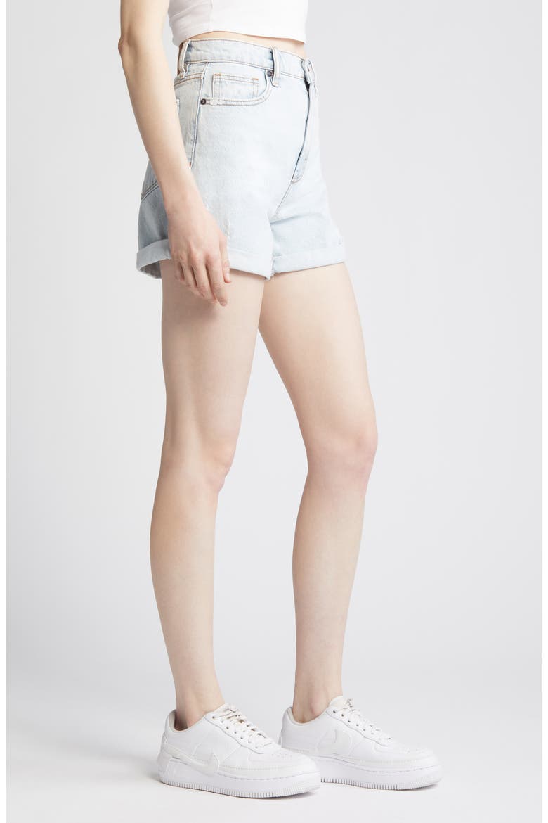 High Waist Rolled Cuff Denim Shorts, Alternate, color, LIGHT WASH