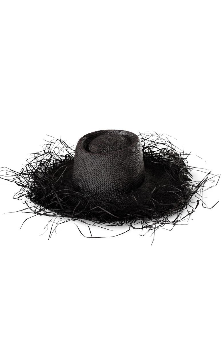 BRUNNA.CO The Catalina Frayed Straw Sun Hat, Main, color, Black