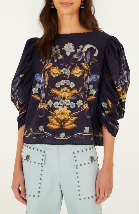 Golden Nature 3D Floral Picot Trim Top