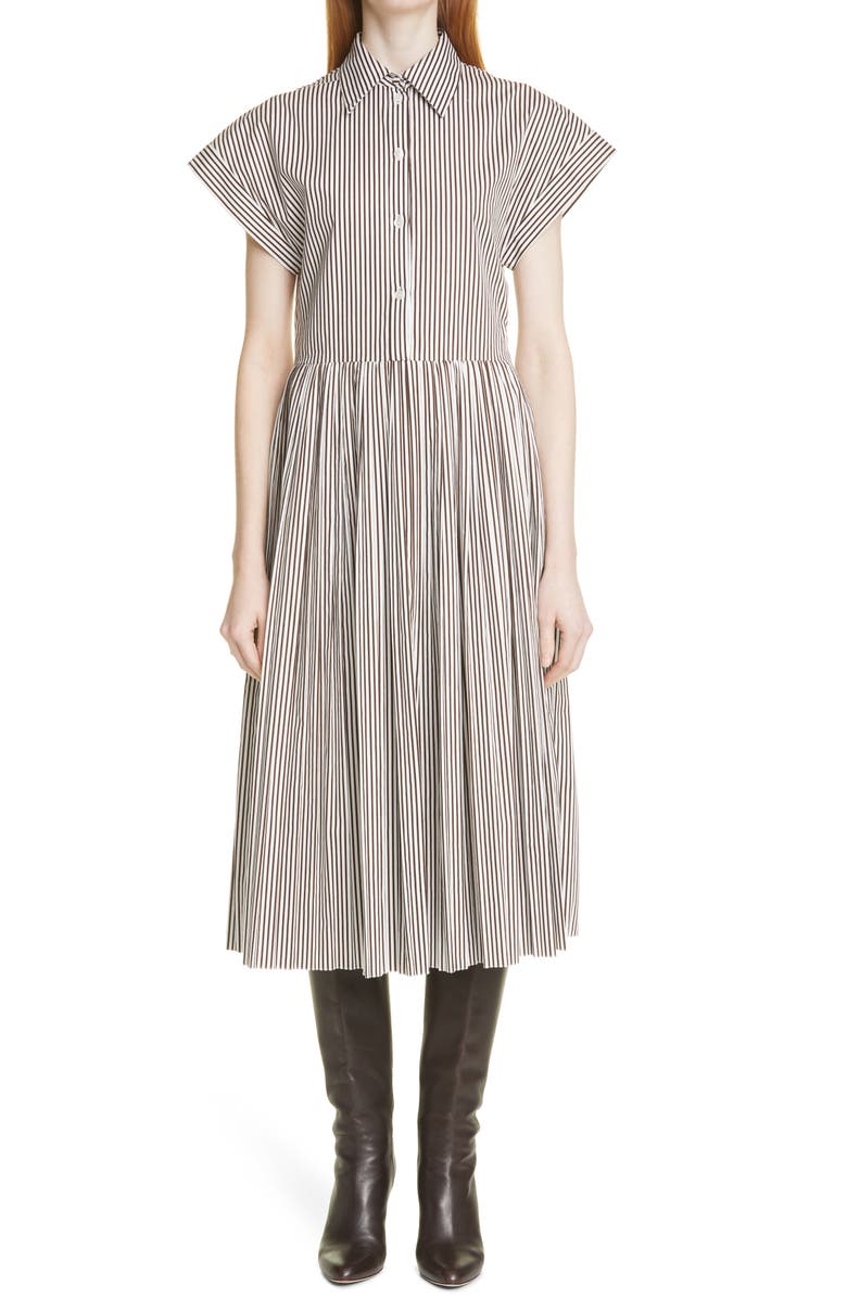 Adam Lippes Stripe Pleated Poplin Shirtdress, Main, color, 