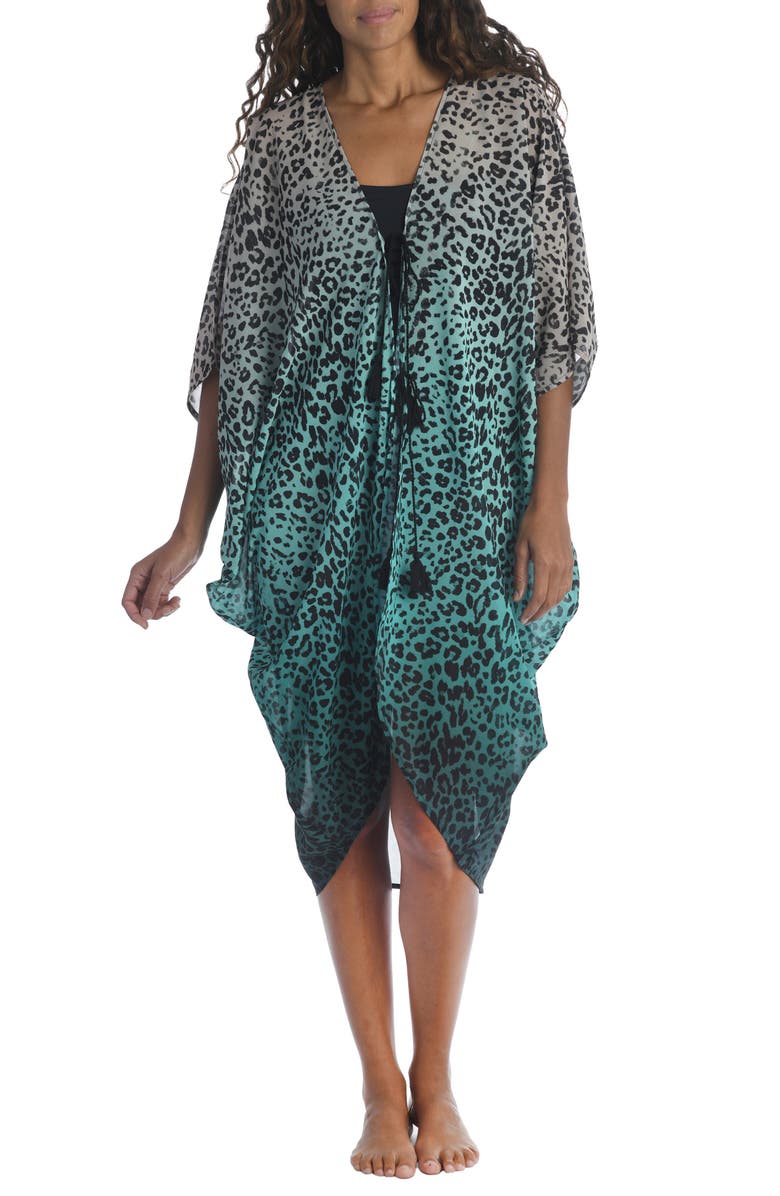 La Blanca Dip Dye Wild Front Tie Chiffon Cover-Up Caftan, Main, color, 