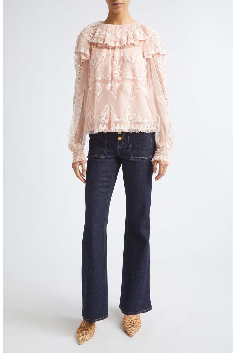 Ivy Floral Lace Embroidered Ruffle Tulle Top, Alternate, color, BLUSH