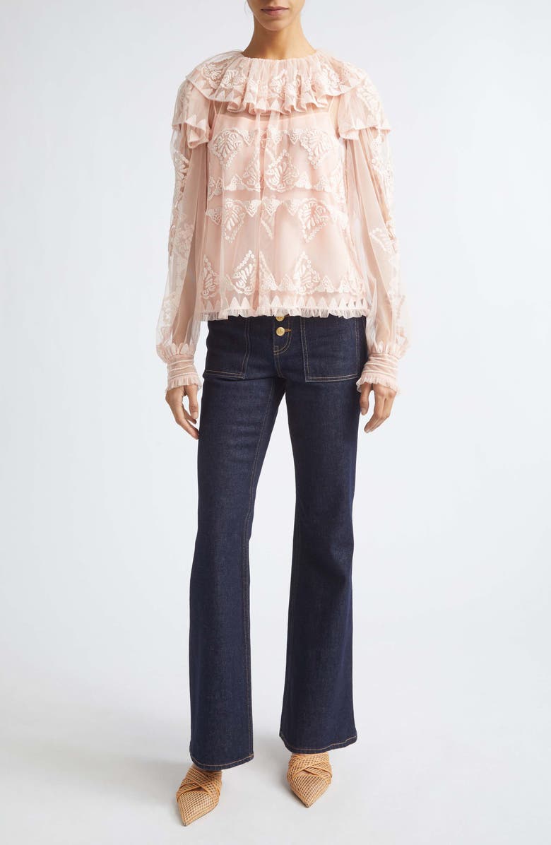 Ulla Johnson Ivy Floral Lace Embroidered Ruffle Tulle Top, Alternate, color, Blush