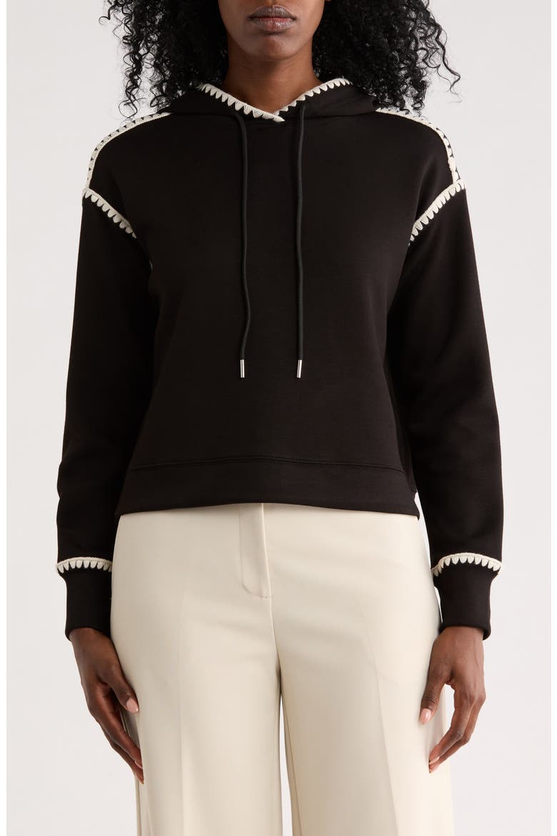 Whipstitch Trim Hoodie, Main, color, BLACK