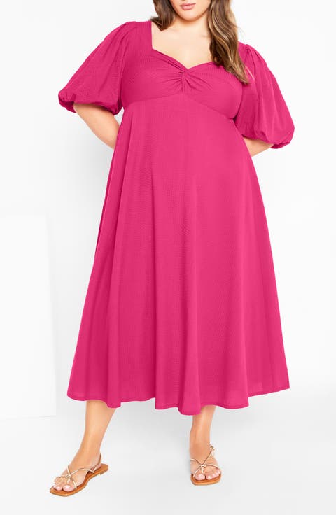 Hermione Puff Sleeve Empire Waist Maxi Dress (Plus)