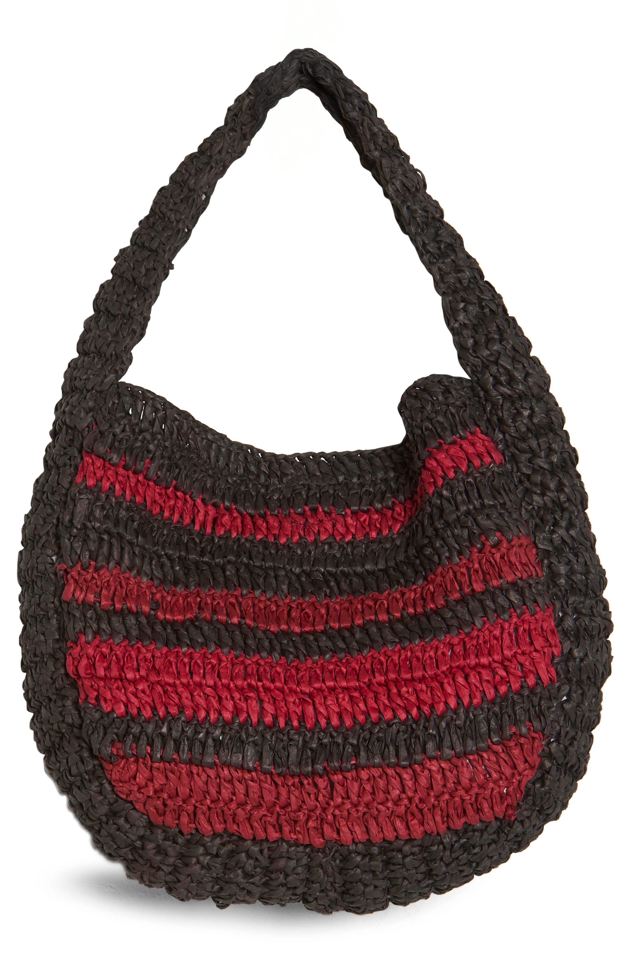 Belize Shell Raffia Shoulder Bag, Alternate, color, DARK CHERRY/ ESPRESSO