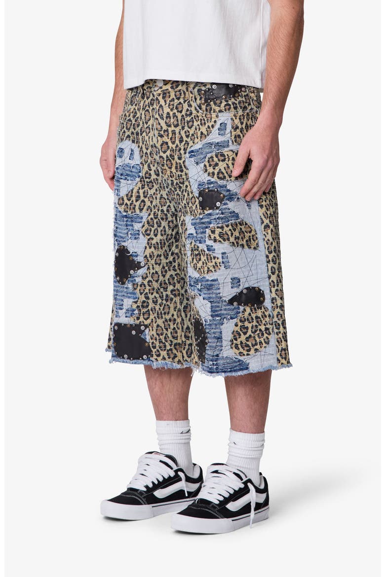 Ultra Baggy Cheetah Boro Denim Shorts, Alternate, color, KHAKI MULTI