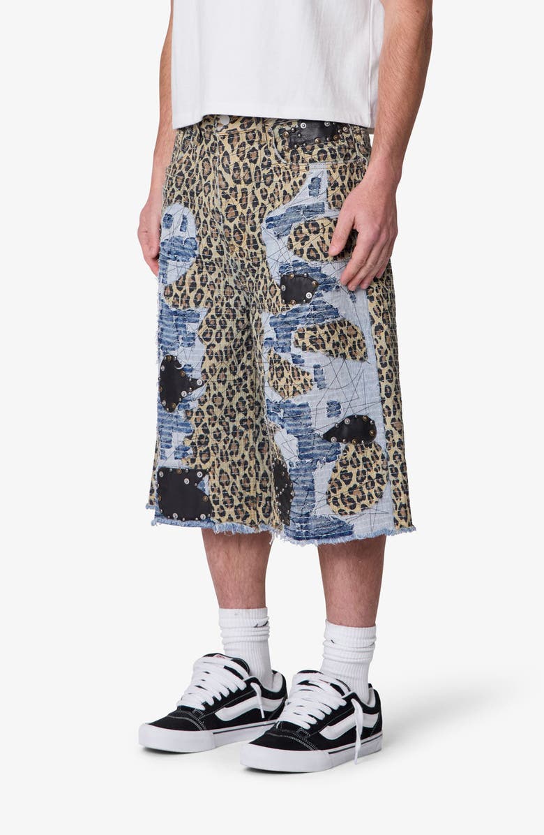 mnml Ultra Baggy Cheetah Boro Denim Shorts, Alternate, color, Khaki Multi