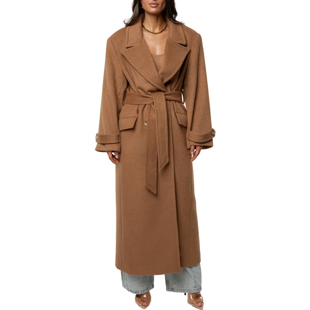 Jluxlabel Empire Double Breasted Longline Coat In Brown