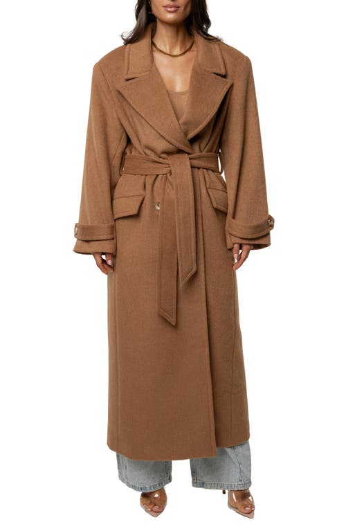 JLUXLABEL Empire Double Breasted Longline Coat in Brown at Nordstrom, Size Large/x-Large