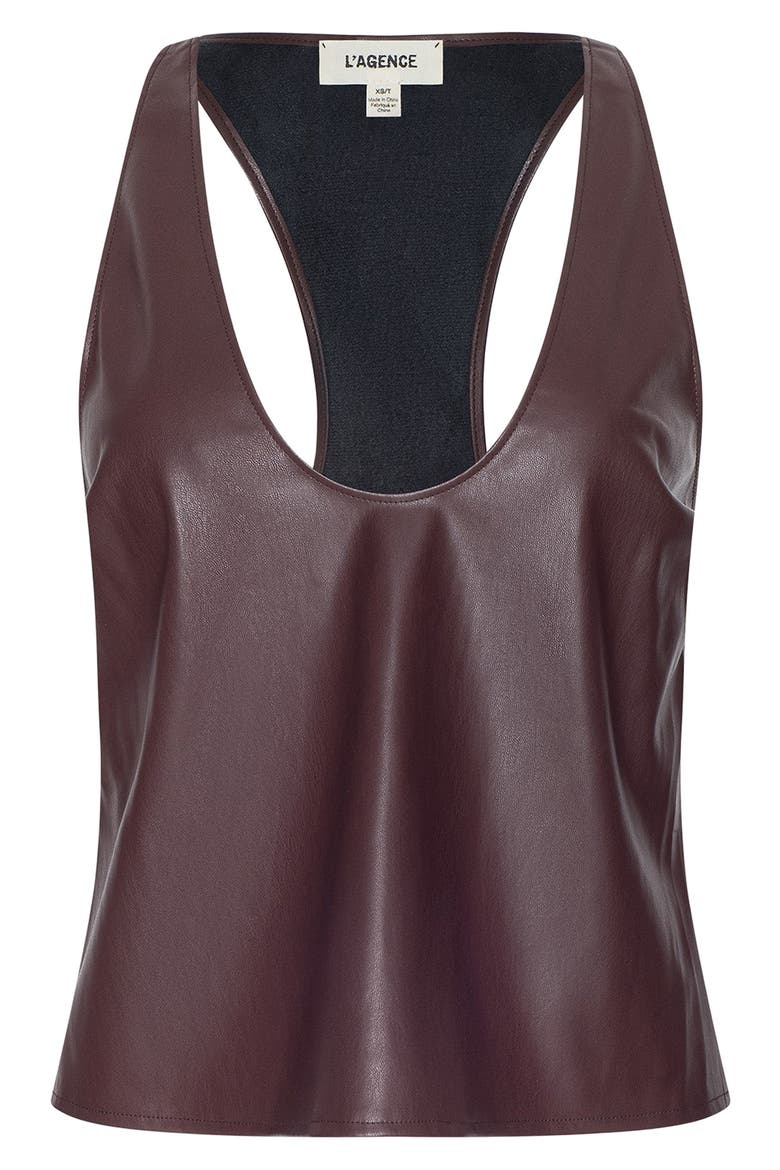 Tullia Scoop Neck Faux Leather Racerback Tank, Alternate, color, DEEP MAHOGANY