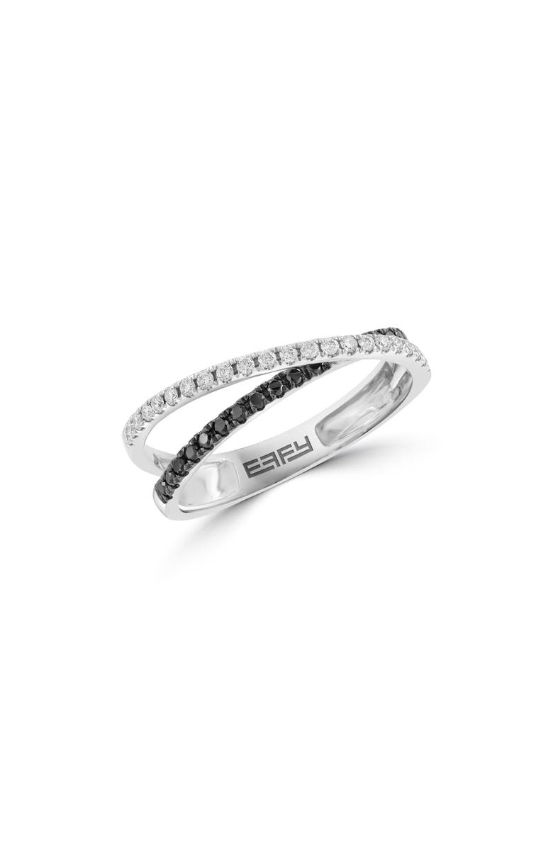 EFFY 14K White Gold Black & White Diamond Crossover Band Ring - 0.28ct, Main, color, 
