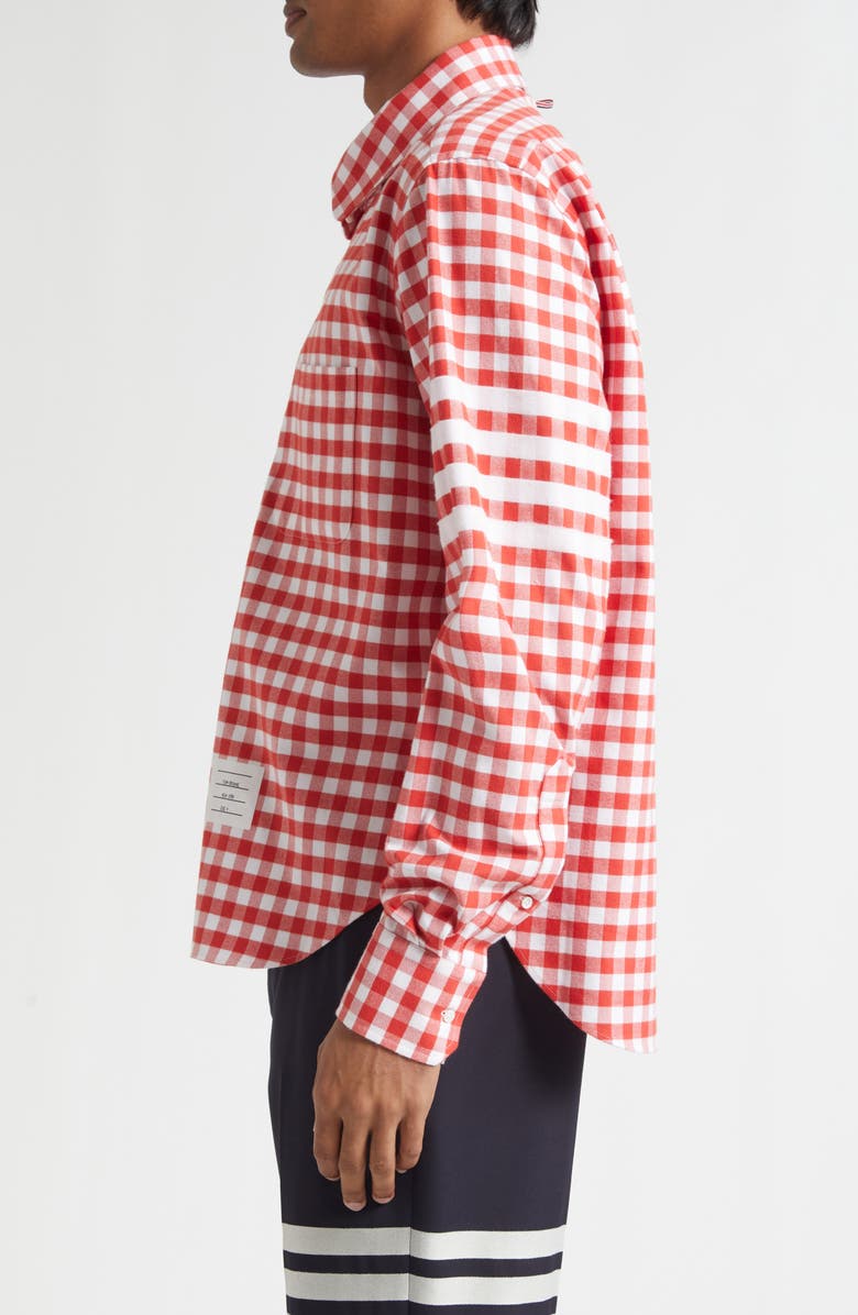 Thom Browne Gingham Cotton Zip Front Shirt Jacket, Alternate, color, Red