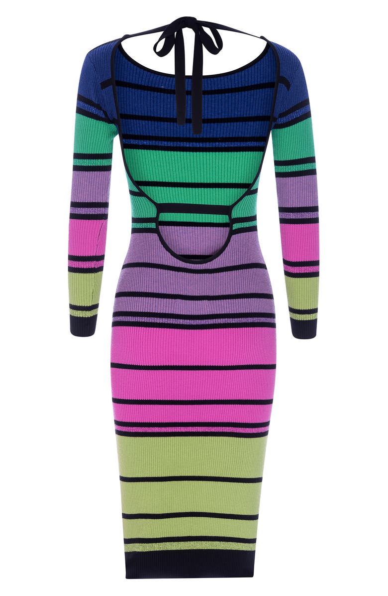 Le Superbe Chakra Stripe Back Cutout Long Sleeve Sweater Dress, Alternate, color, 