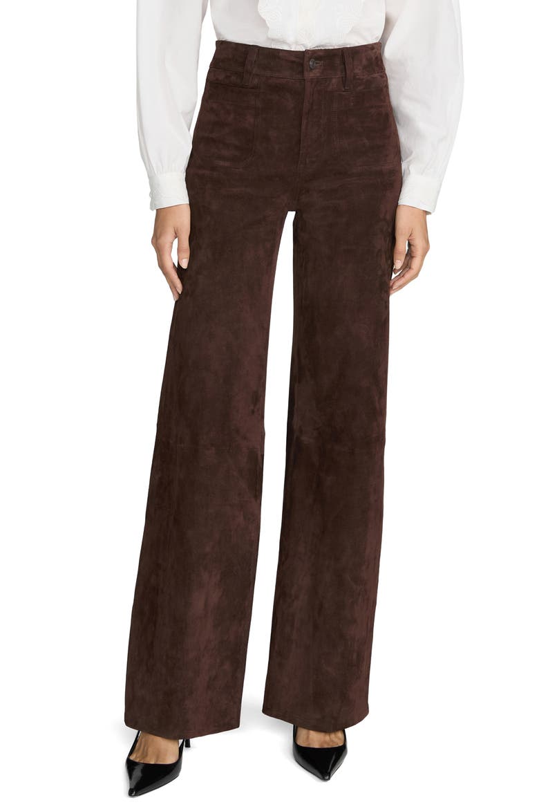 The Slim Palazzo Pocket Suede Leather Wide Leg Pants, Main, color, DARK BROWN
