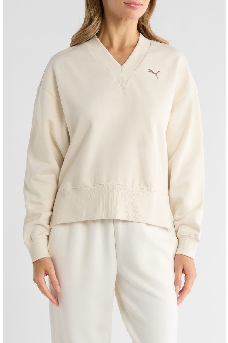 Essential V-Neck Sweatshirt, Main, color, ALPINE SNOW