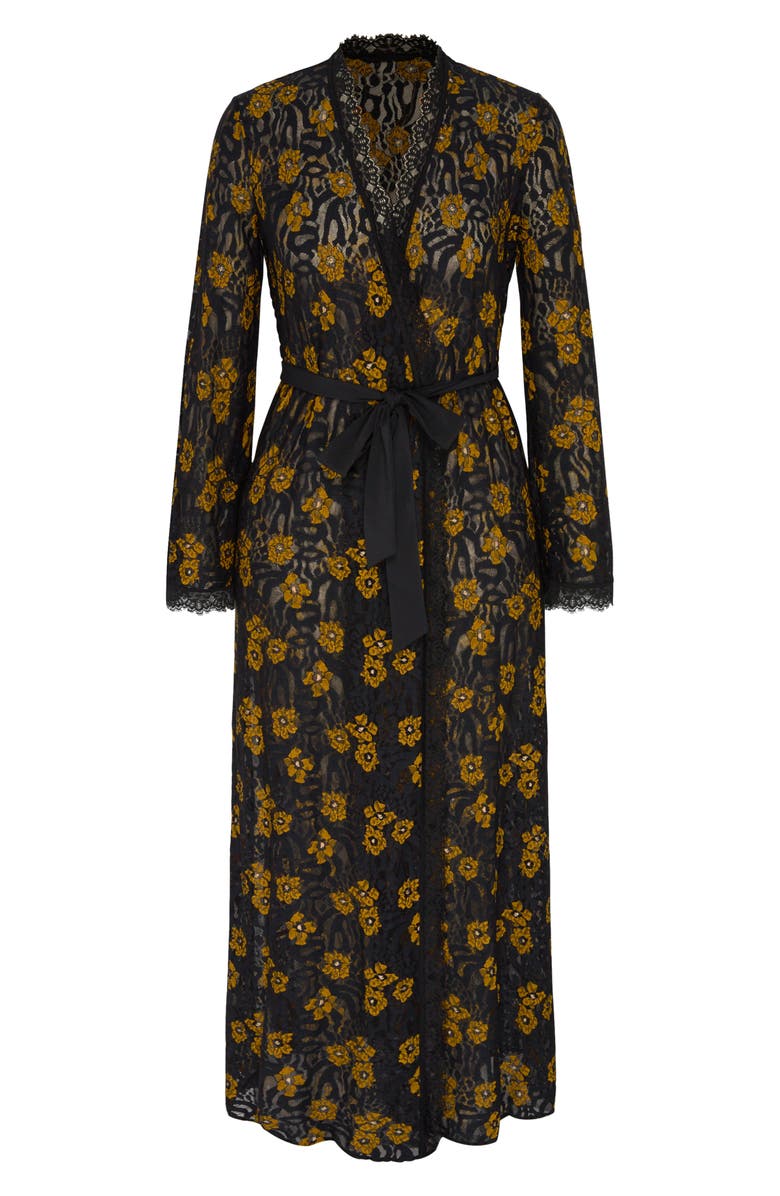 SAVAGE X FENTY Feline Floral Sleep Robe, Alternate, color, Black Caviar