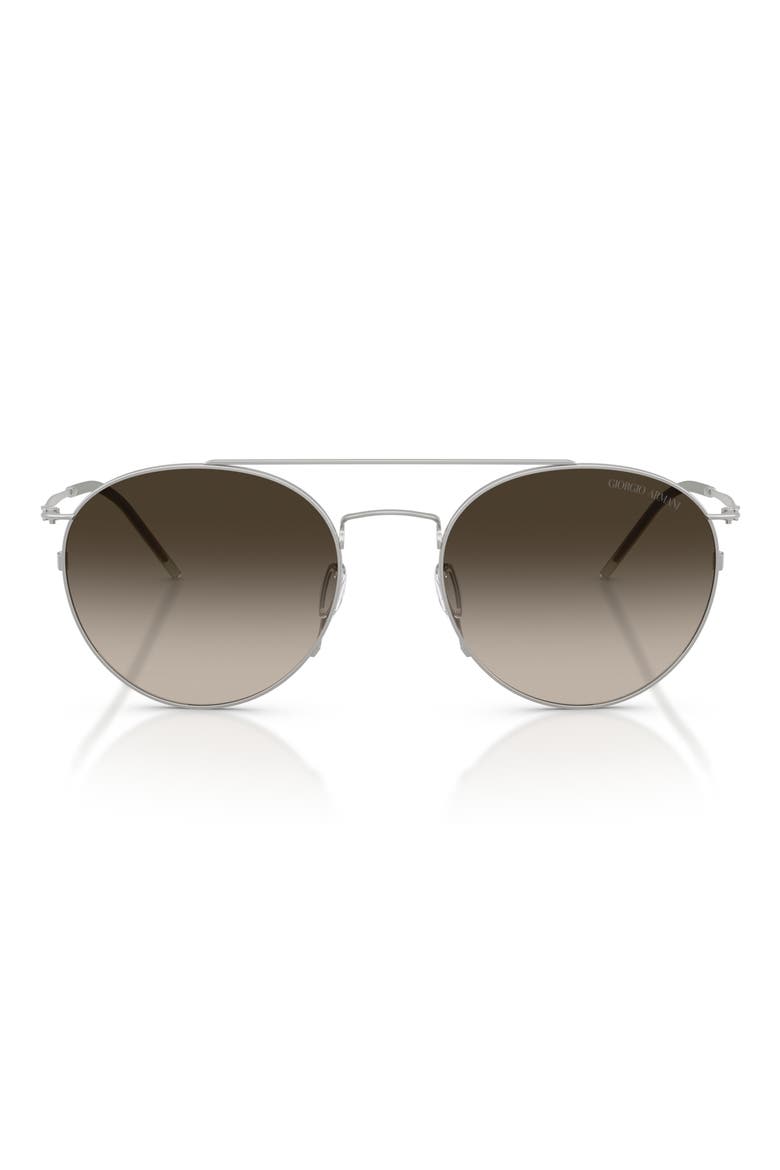 53mm Round Sunglasses, Main, color, MATTE SILVER / GRADIENT BROWN