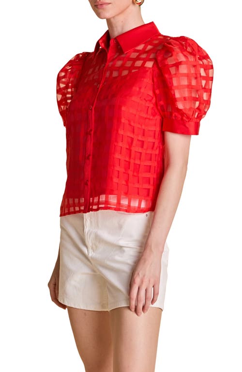 English Factory Puff Sleeve Organza Top In Red