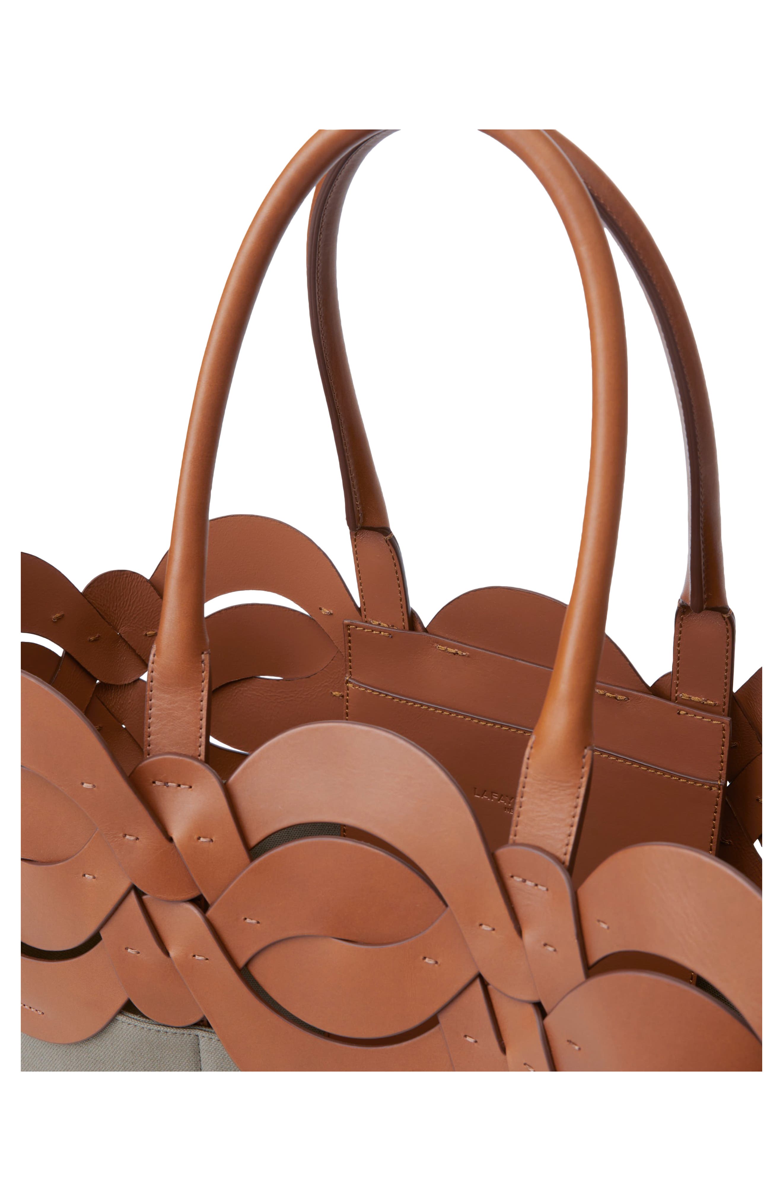 Lafayette 148 New York Large 8 Knot Canvas & Vachetta Leather Tote, Alternate, color, 