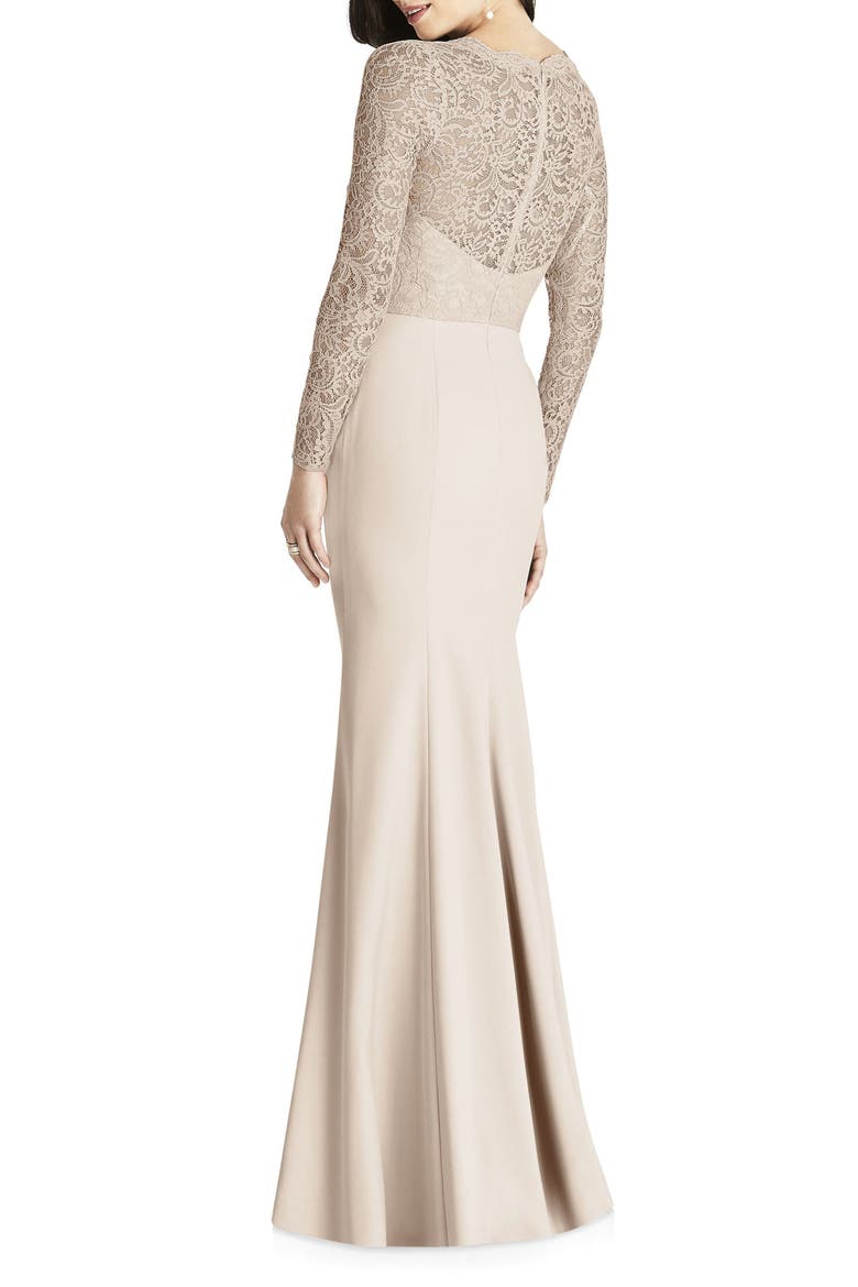 Long Sleeve Lace & Crepe Trumpet Gown, Alternate, color, CAMEO