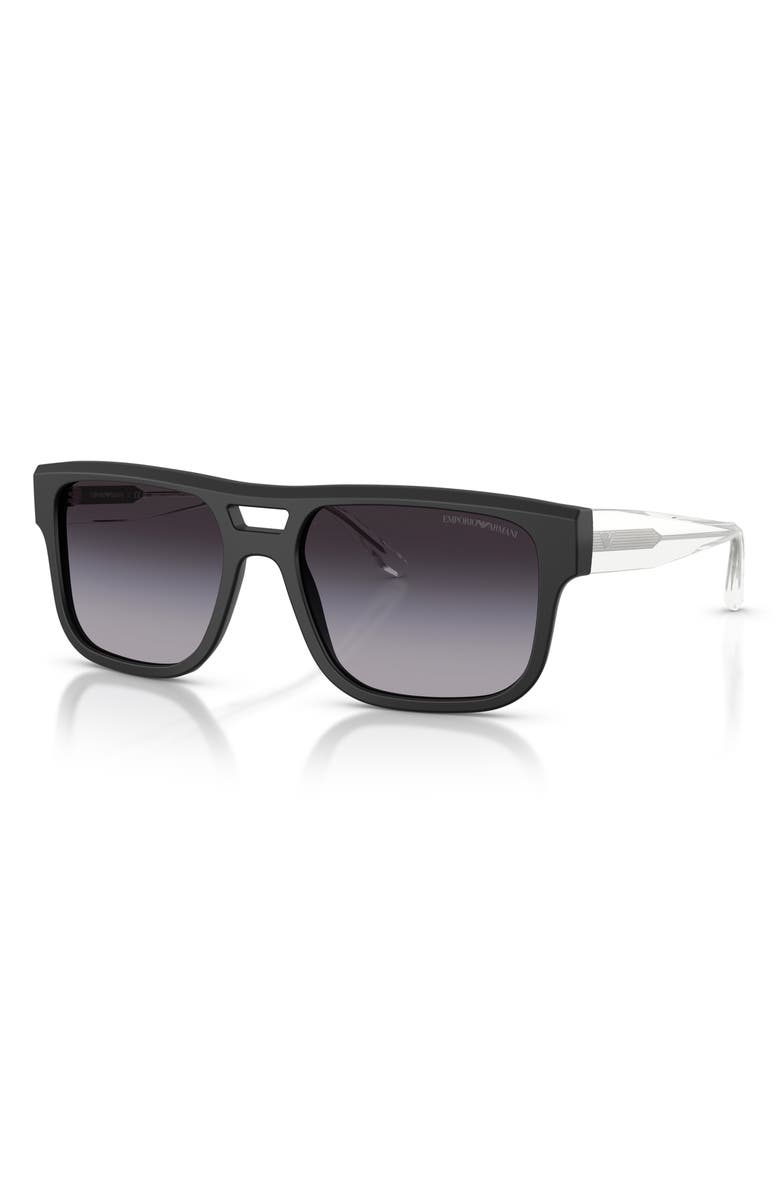 Emporio Armani 57mm Gradient Pillow Sunglasses, Alternate, color, Matte Black / Grey Gradient