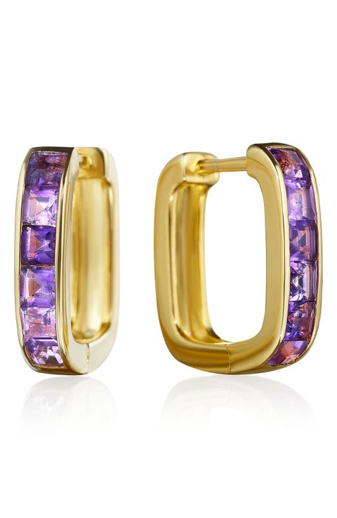 Violet Amethyst Square Huggie Hoop Earrings