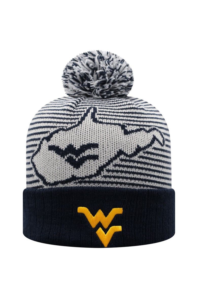 Men's Top of the World Navy West Virginia Mountaineers Line Up Cuffed Knit Hat with Pom, Main, color, Navy