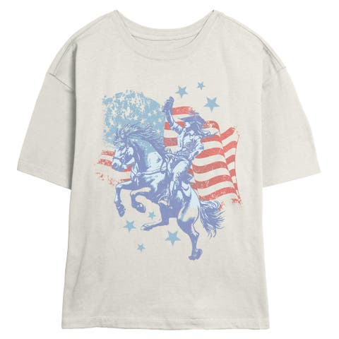 Junior's Proud American Cowgirl Short Sleeve Skimmer T-Shirt
