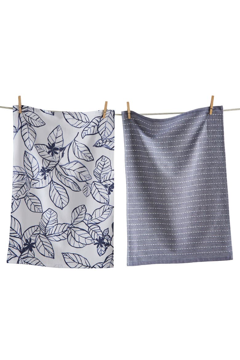 Ainslie Hammam Terry Dishtowel S/2 Blue Blue Cotton Everyday, Main, color, Blue