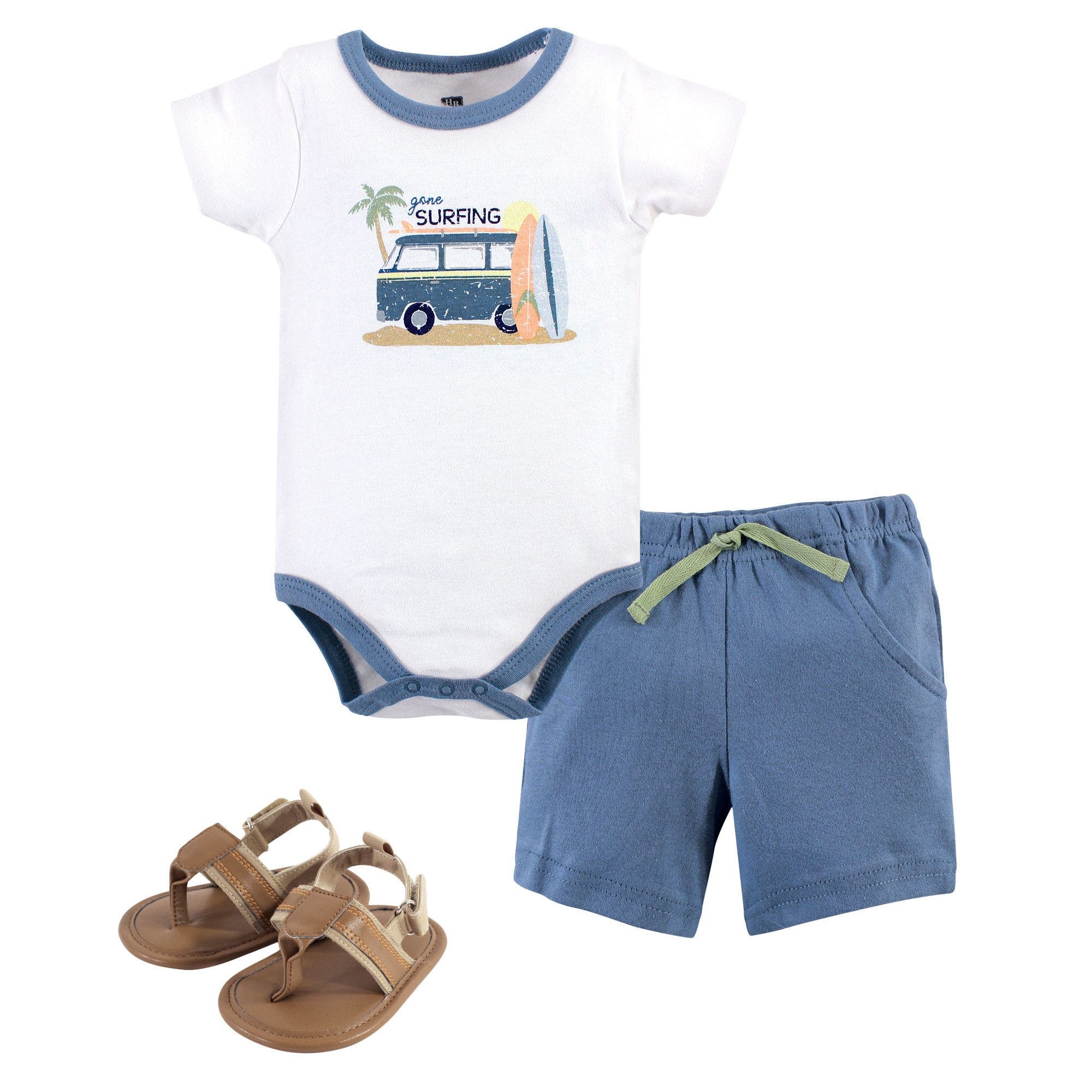 Hudson Baby Cotton Bodysuit, Shorts And Shoe Set In Multi