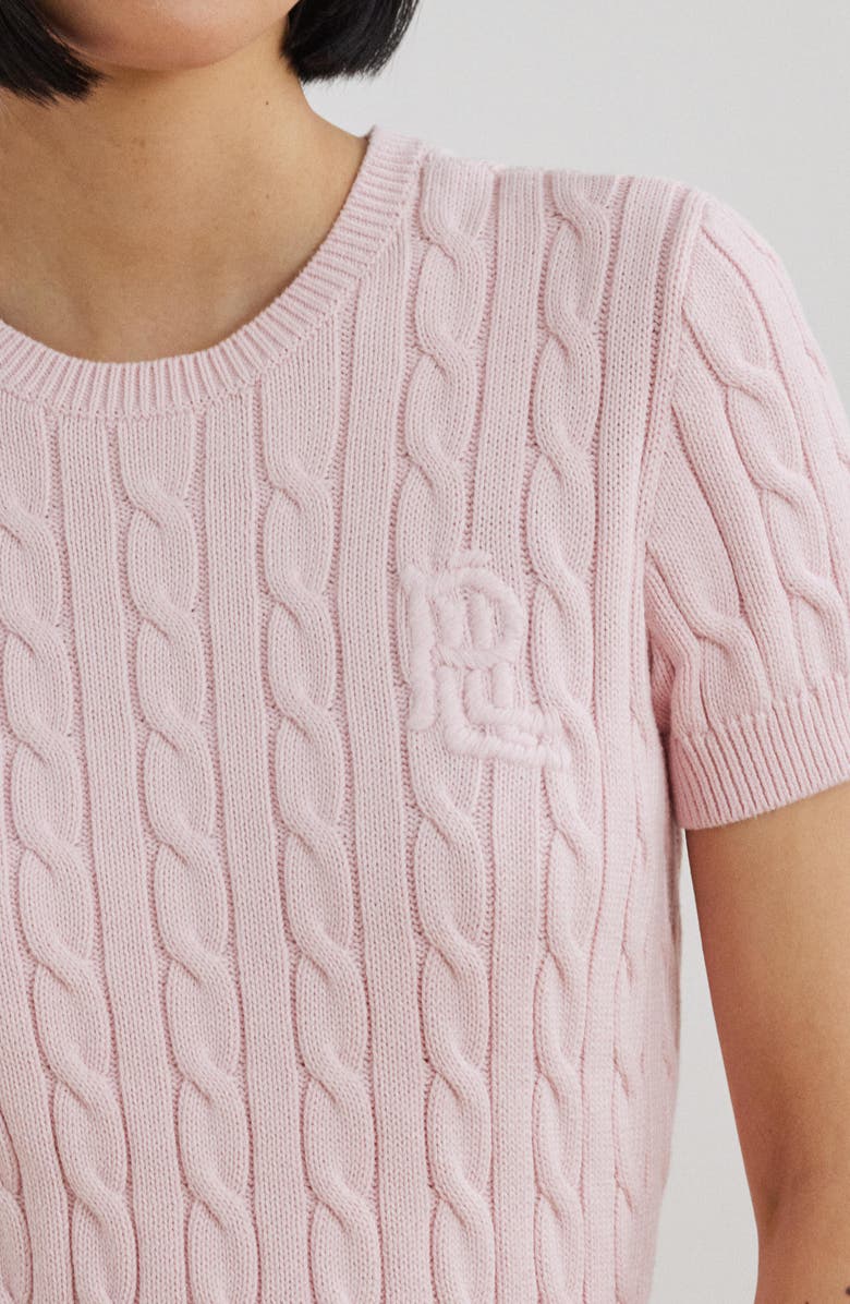 Lauren Ralph Lauren Cable Stitch Short Sleeve Cotton Sweater, Alternate, color,