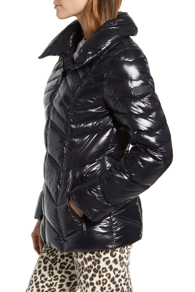 Chevron Puffer Jacket, Alternate, color, BLACK