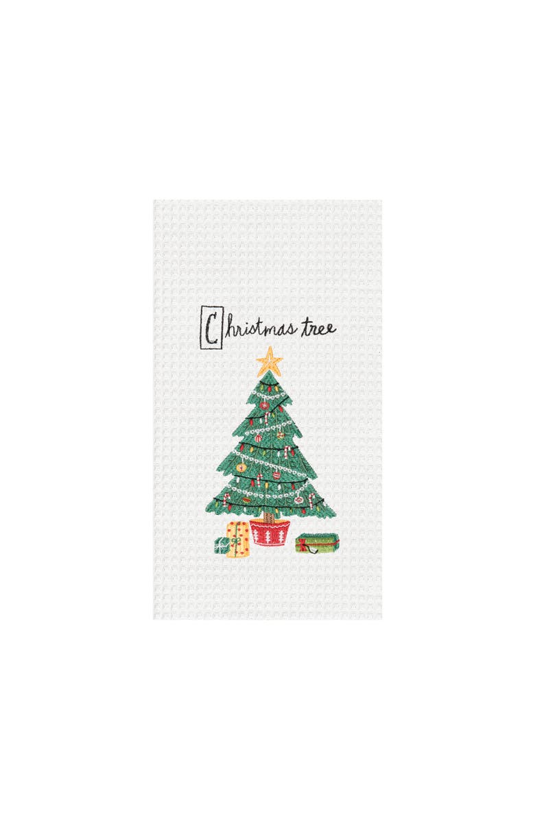 C&F Home 27" x 18' Holiday Christmas Tree Cotton Embroidered & Waffle Weave Kitchen Dish Towel, Main, color, White