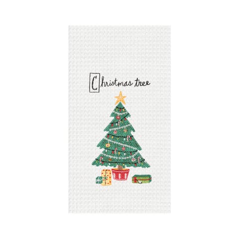 27" x 18' Holiday Christmas Tree Cotton Embroidered & Waffle Weave Kitchen Dish Towel