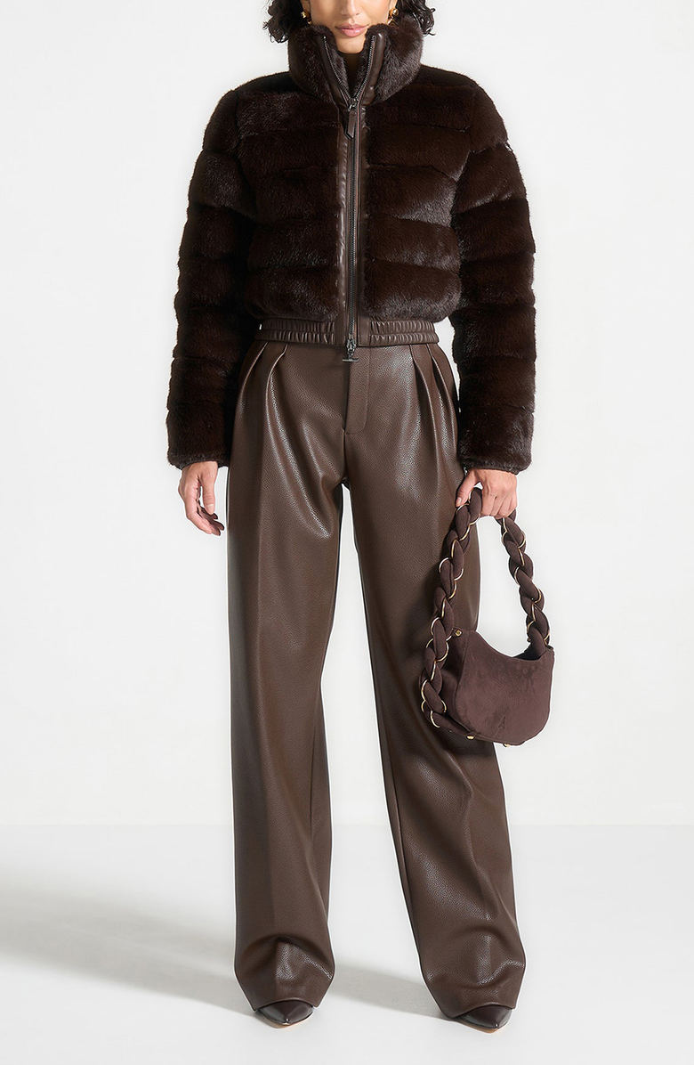 Manière De Voir Ama Plush Ribbed Jacket with Neck Scarf, Alternate, color, Brown