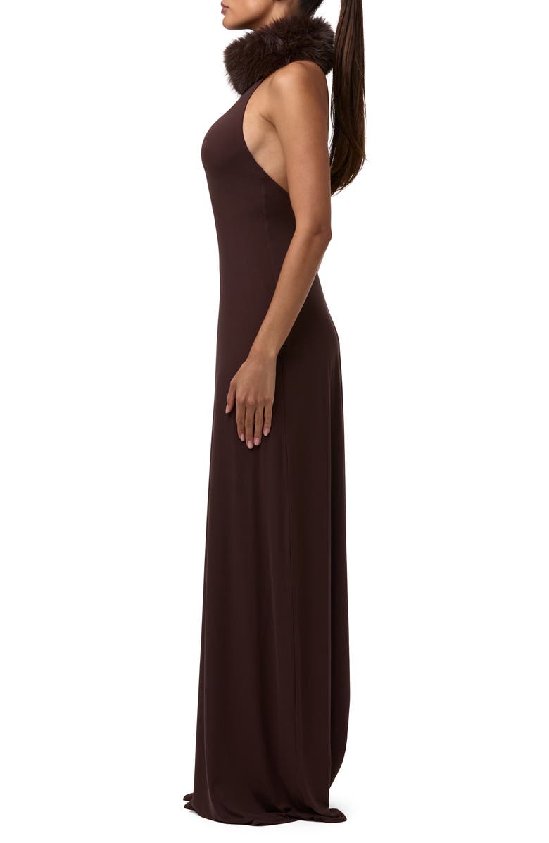 Naked Wardrobe Halter Dress with Removable Faux Fur Collar, Alternate, color, Dark Chocolate