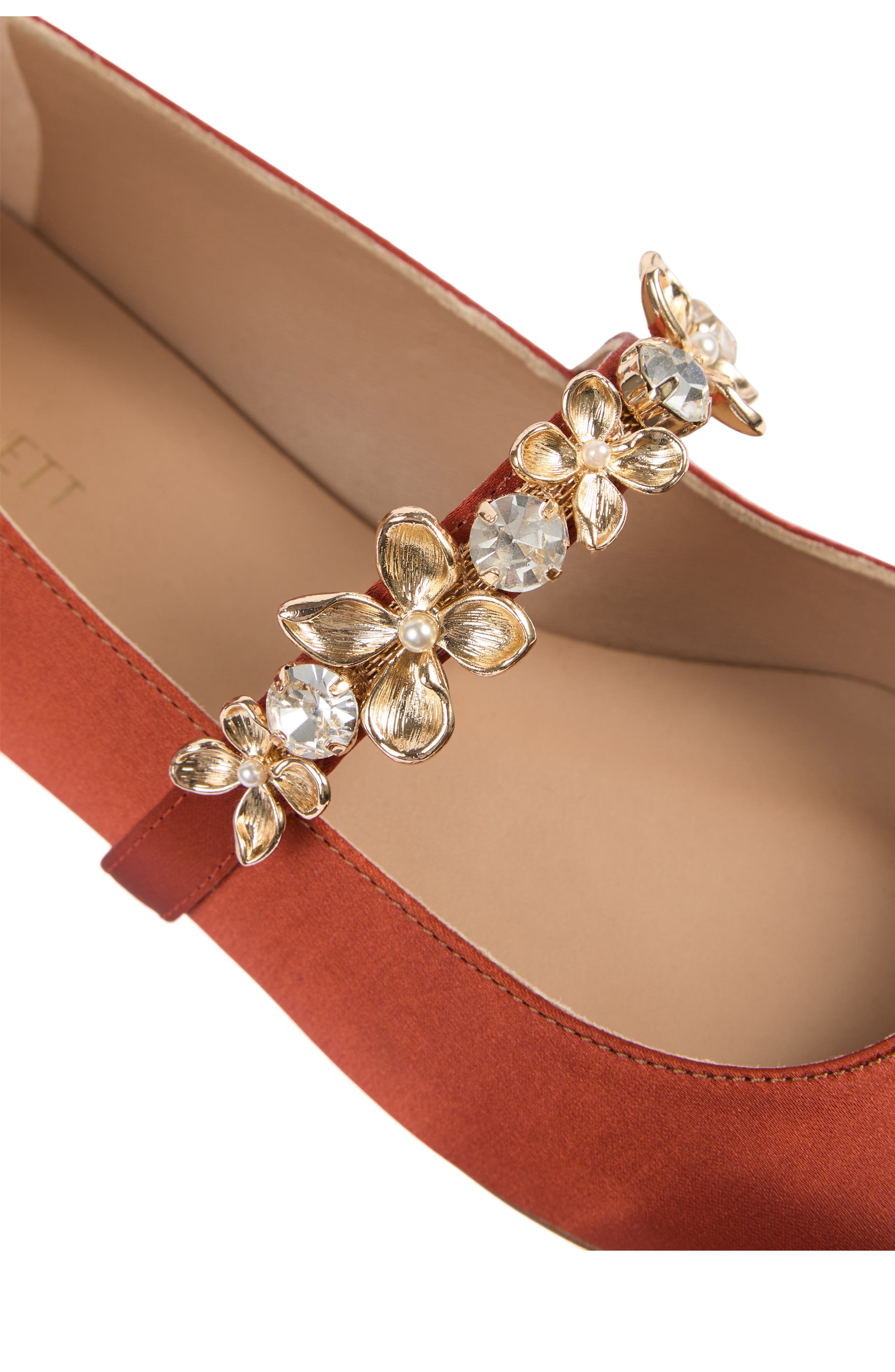 Amber Flower Trim Mary Jane Flat, Alternate, color, ORANGE
