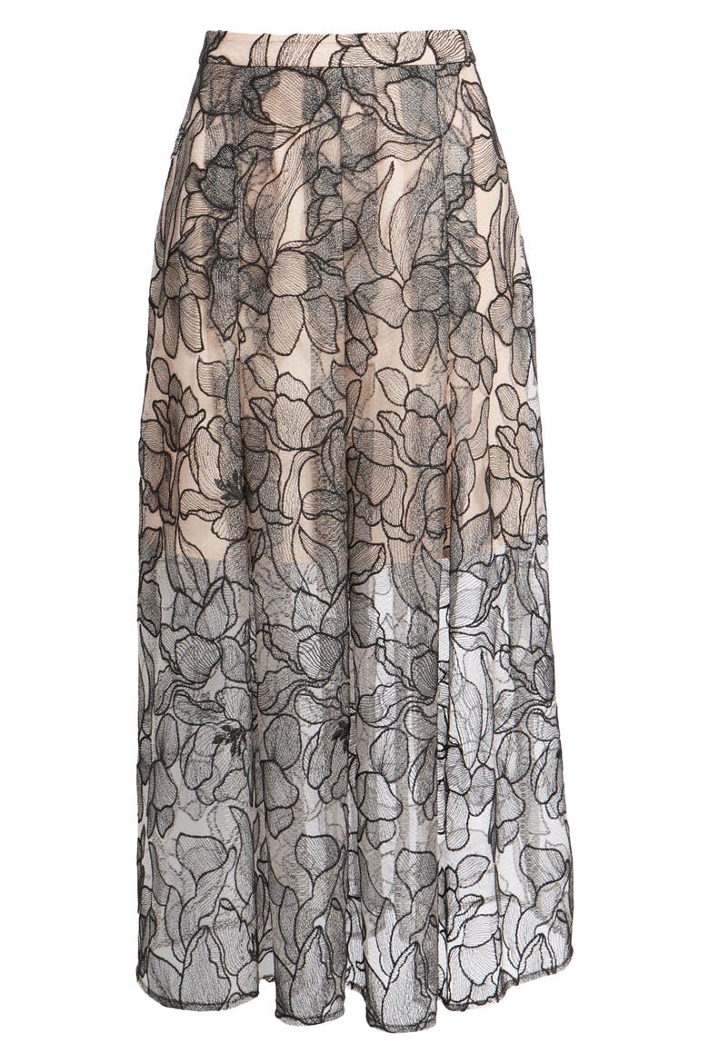 Pleated Lace Skirt, Alternate, color, BLACK / NUDE EMBROIDERY