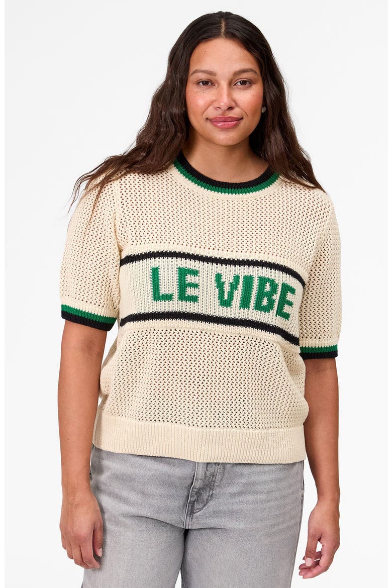 Le Vibe Cotton Knit T-Shirt, Alternate, color, CREAM/ GREEN