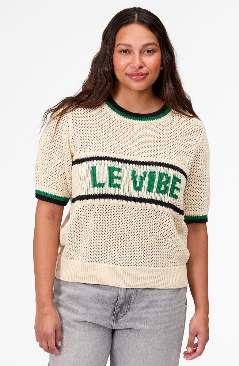 Clare V. Le Vibe Cotton Knit T-Shirt, Alternate, color, Cream/ Green