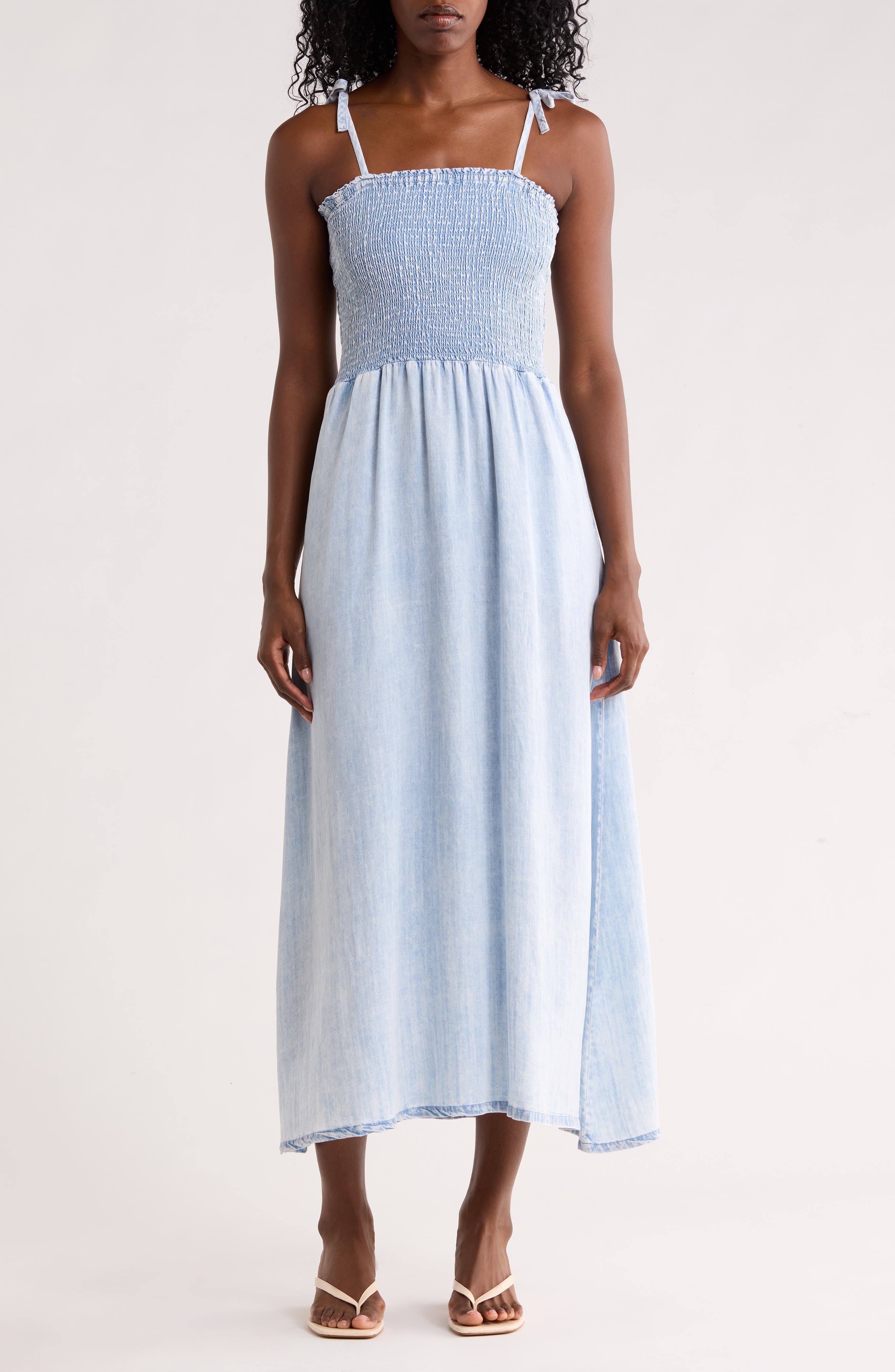 Splendid Tie Strap Denim Midi Dress