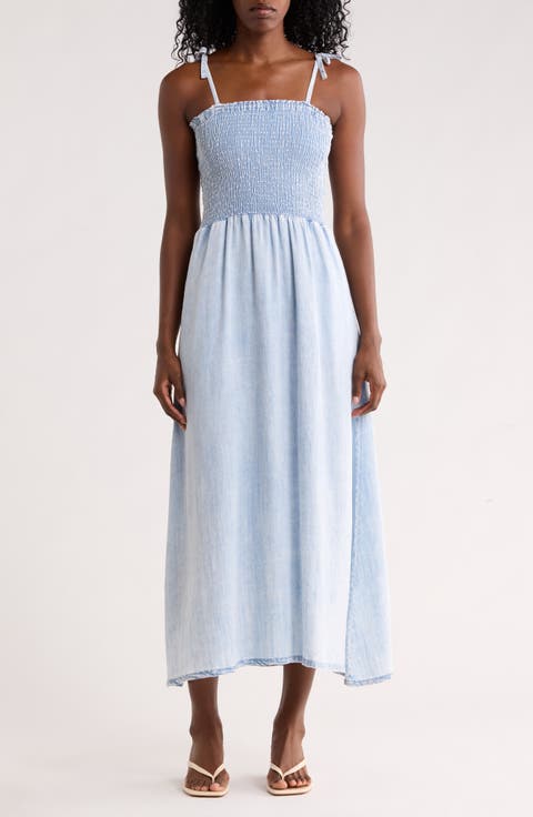 Tie Strap Denim Midi Dress